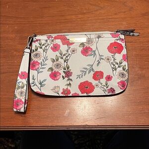 Nine West White Floral Wristlet Clutch with Pink Accents